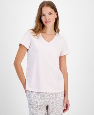 Women s Solid V Neck Short Sleeve Sleepwear Top Created for Macy s