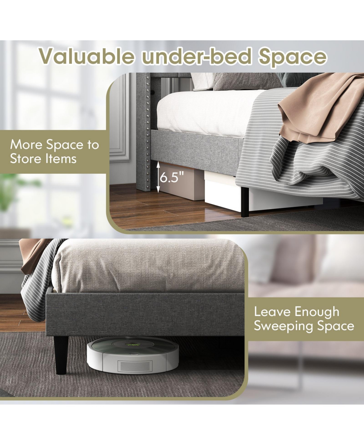 Full Size Upholstered Platform Bed with Button Tufted Headboard-Full Size