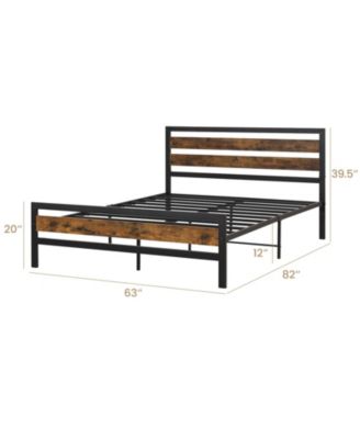 Queen Industrial Bed Frame with Rustic Headboard and Footboard-Queen Size
