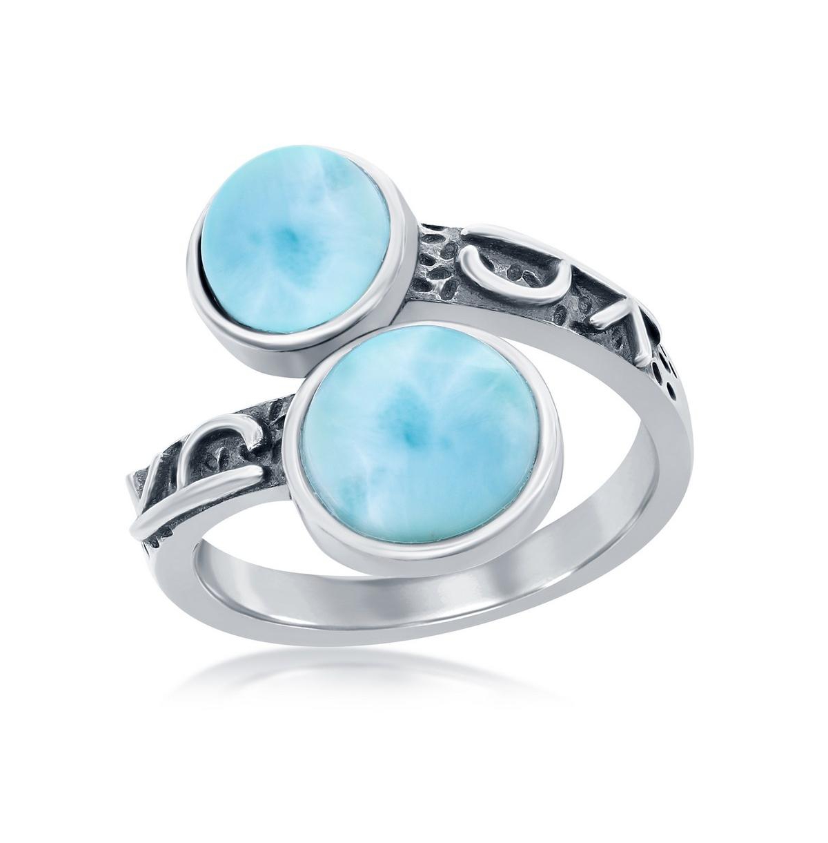 Sterling Silver Round Lairmar Designed Oxidized Bypass Ring - Blue