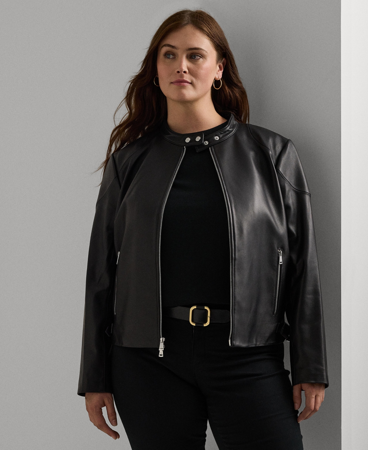 RALPH LAUREN PLUS SIZE LEATHER MOTO JACKET 