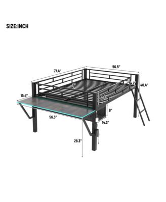 Gaming mid loft bed with desk, LED, Full.
