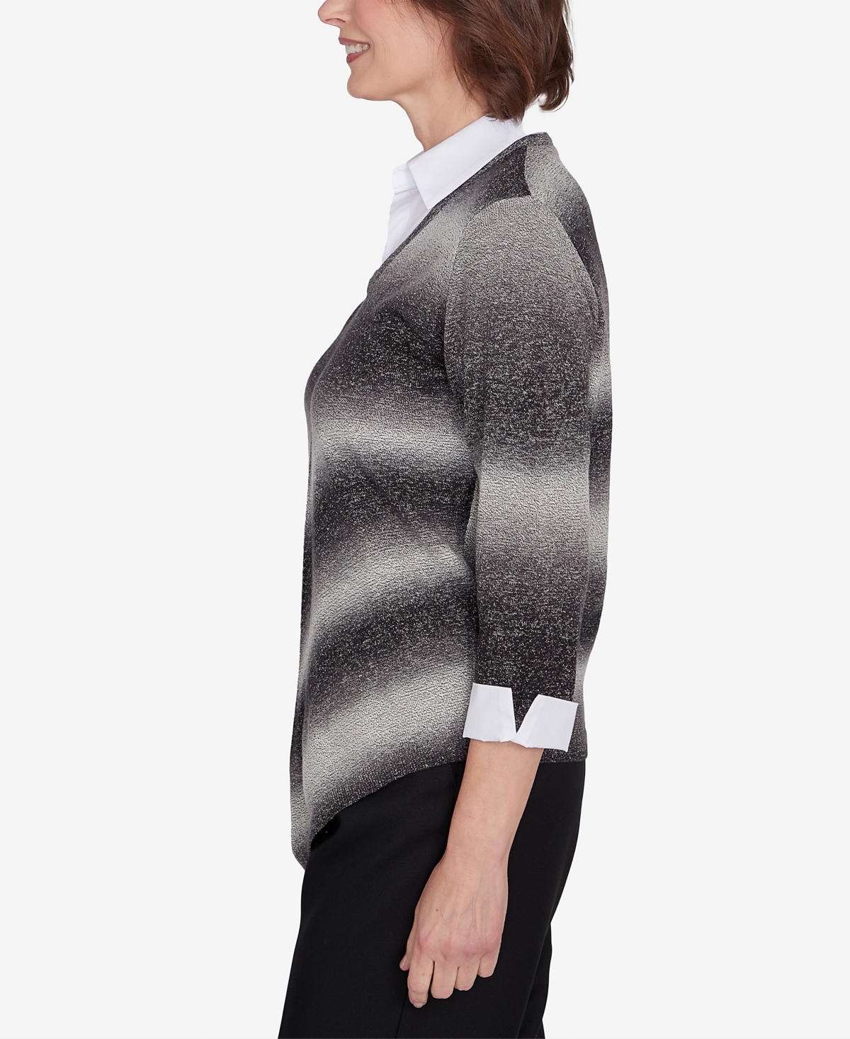 Alfred Dunner Classic Chevron Ombre Woven Sweater In Neutral