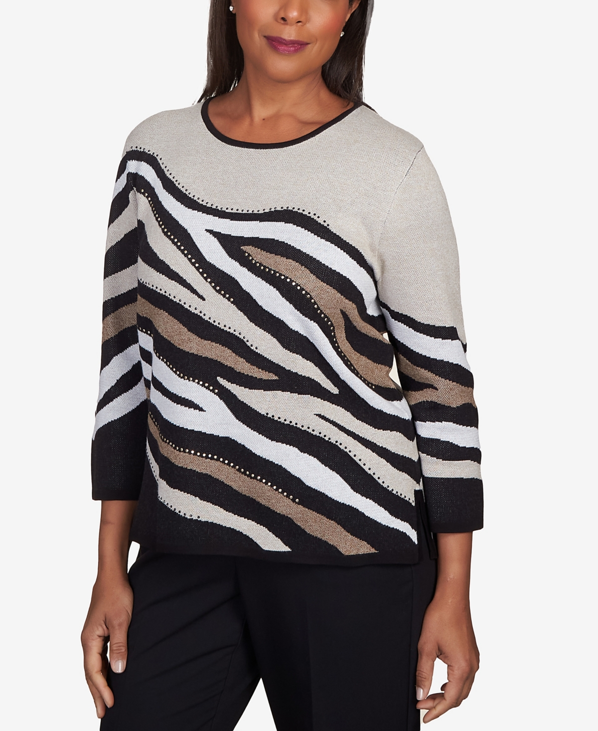 Alfred Dunner Classic Animal Jacquard Beaded Top