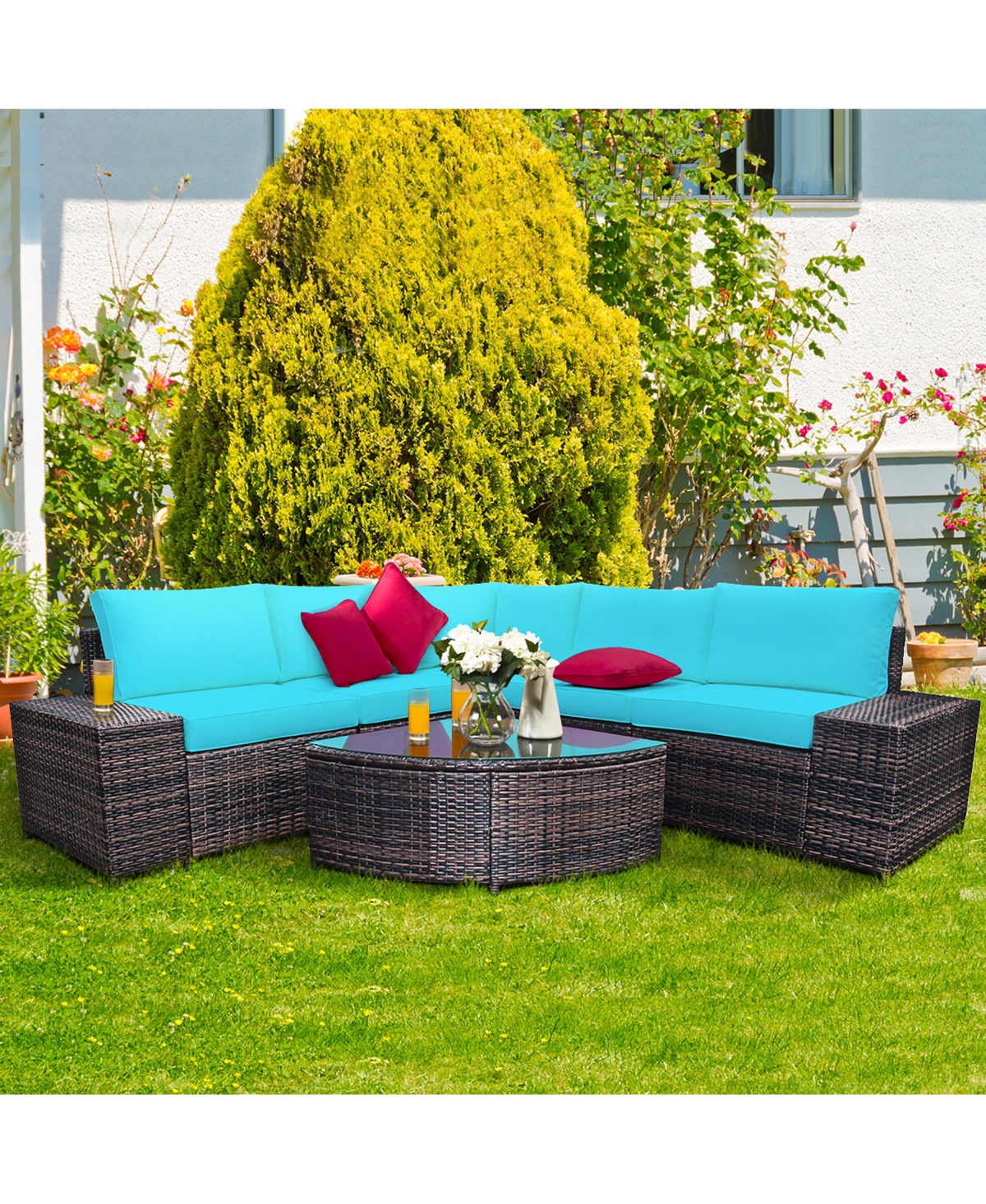 Costway 6PCS Rattan Furniture Set Conversation Cushioned Sofa Armrest Garden
