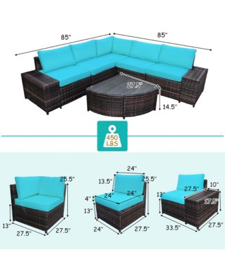 6PCS Rattan Furniture Set Conversation Cushioned Sofa Armrest Garden