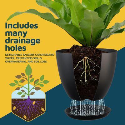 Black Plant Pots 20 Pack with Drainage Holes & Saucers, Stackable Indoor & Outdoor Plastic Planters for Houseplants & Flowers, Matte Finish
