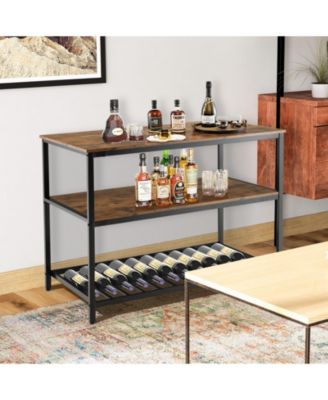 47.2" x 23.6" 3 Shelves Kitchen Island Industrial Prep Table with Bottom Wine Rack