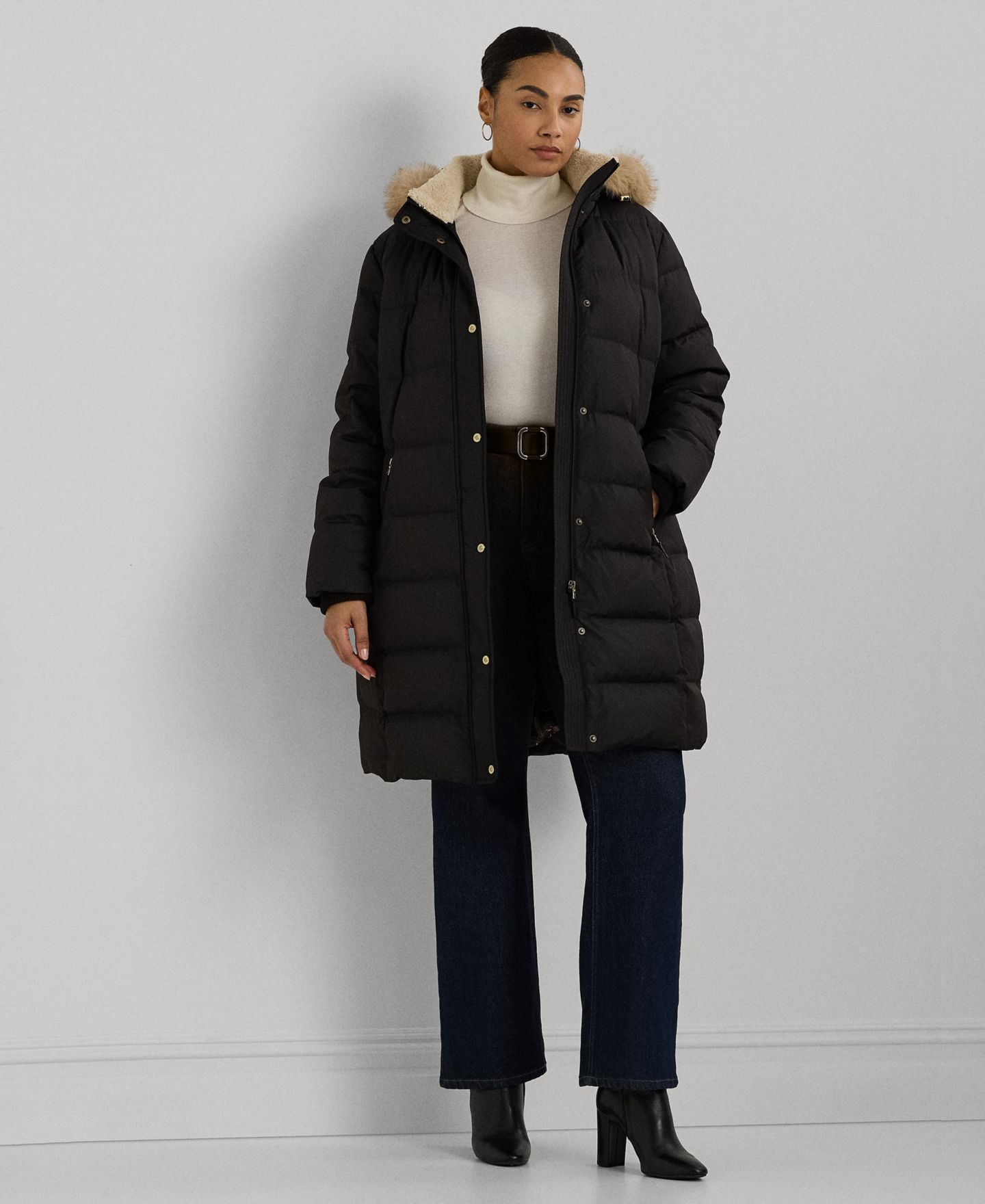 Женская куртка Lauren Ralph Lauren Faux-Fur Hooded Puffer Coat PXXS-3X, цвет: Чёрный — фото 5
