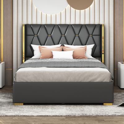 Streamdale Full Size Upholstered Platform Bed with Metal Strips, Black