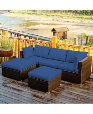 5PCS Patio Rattan Furniture Set Sectional Conversation Set Ottoman Table