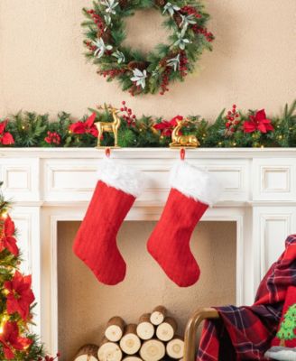 Set of 2 Gold Resin Standing Sitting Reindeer Stocking Holders