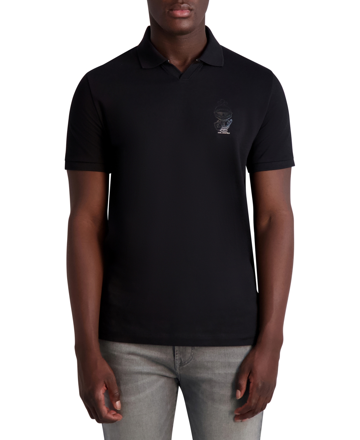 Men's Slim-Fit Printed Micro-Pique Polo Shirt - Black