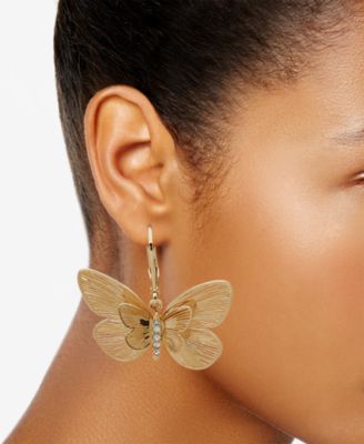 Gold-Tone Pav&eacute; Butterfly Drop Earrings