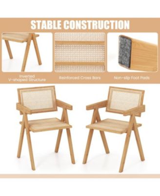 Set of 2 Rattan Accent Chairs with Natural Bamboo Frame-Natural