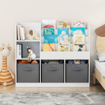Kids Multifunctional Bookcase with Drawers (White/Gray)