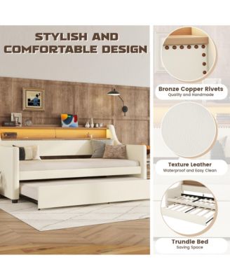 Twin Daybed with Trundle and LED Lights