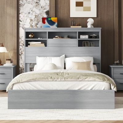 Streamdale Vintage Platform Bed with Storage Headboard and Charging