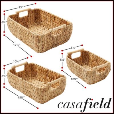 (Set of 2) Seagrass Oval Storage Baskets with Wooden Handles - Large Woven Bin Organizers