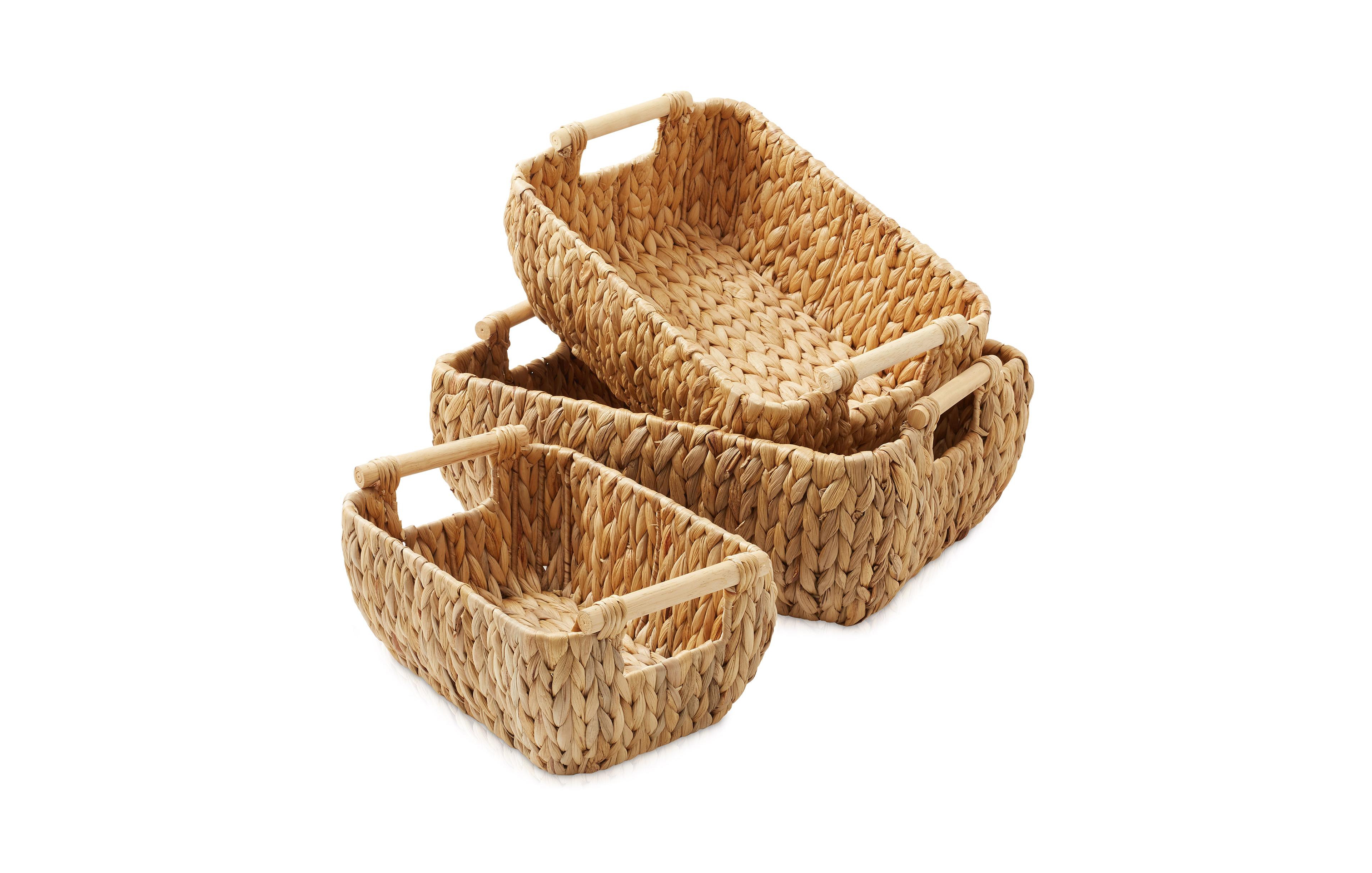 Casafield (Set of 2) Seagrass Oval Storage Baskets with Wooden Handles - Large Woven Bin Organizers Natural
