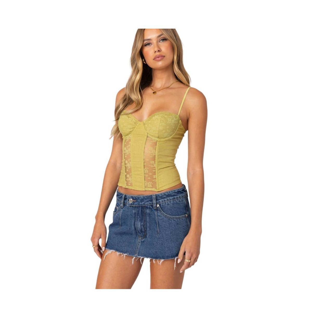 Edikted Women's Avena Linen Look Lacey Corset Top