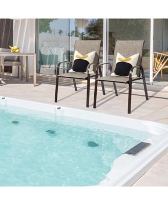 Set of 2 Patio Chairs Dining Chairs w/ Steel Frame Yard Outdoor Beige