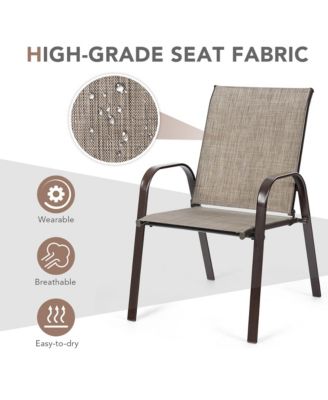 Set of 2 Patio Chairs Dining Chairs w/ Steel Frame Yard Outdoor Beige