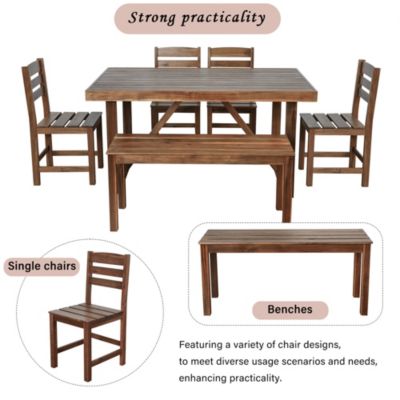 Streamdale Acacia Wood Dining Set Table, Bench, 4 Chairs