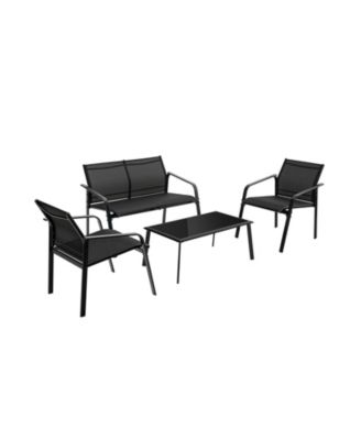 4 Pieces Patio Furniture Set with Armrest Loveseat Sofas and Glass Table Deck