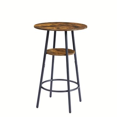 Rustic Brown Barstool Set with Backrests and Shelves