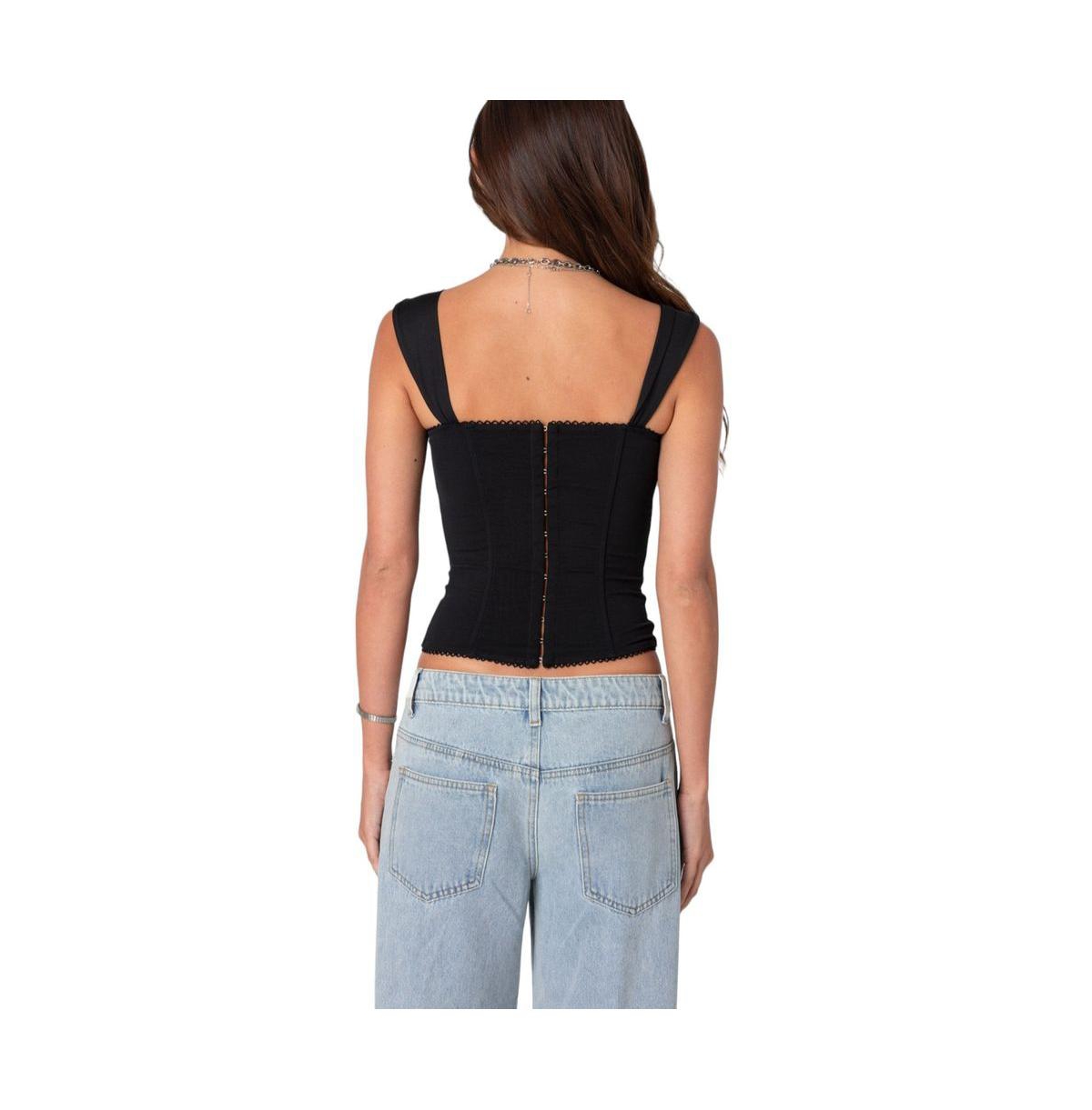 Edikted Women's Marcella Wide Strap Mesh Corset Top