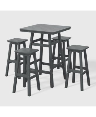 5-Piece HDPE Outdoor Patio Dining Bar Bistro Table Set with Bar Stools