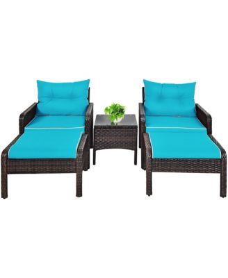 5 PCS Patio Rattan Furniture Set Sofa Ottoman Table Cushioned