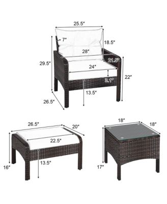 5 PCS Patio Rattan Furniture Set Sofa Ottoman Table Cushioned