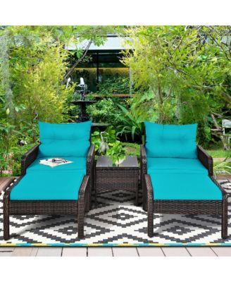 5 PCS Patio Rattan Furniture Set Sofa Ottoman Table Cushioned