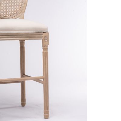 Country Bar Stools with Rattan Back, Beige (Set of 2)