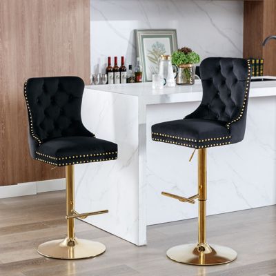 Modern Velvet Swivel Bar Stools, Set of 2
