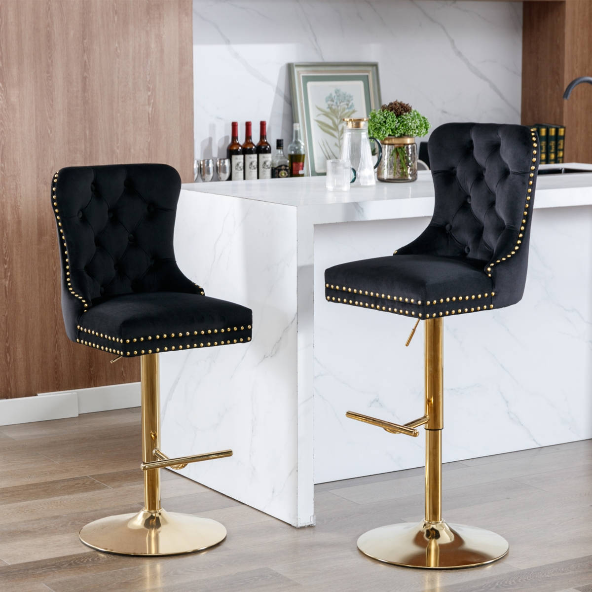 Simplie Fun Modern Velvet Swivel Bar Stools, Set of 2