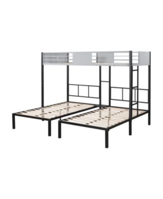  3-in-1 Bunk Bed Sturdy Metal Frame, Wood Slats