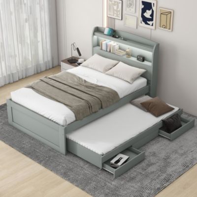 Streamdale Twin XL Bed w/ LED Headboard, Storage, Trundle, Drawers