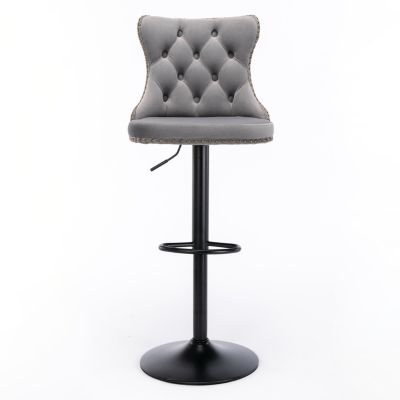 Set of 2 Adjustable Swivel Velvet Bar Stools