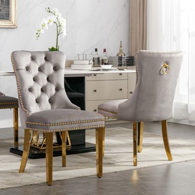 Set of 2 Velvet Upholstered Contemporary Dining Chairs