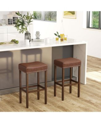 Upholstered Bar Stools Set of 2 with Footrests for Counter