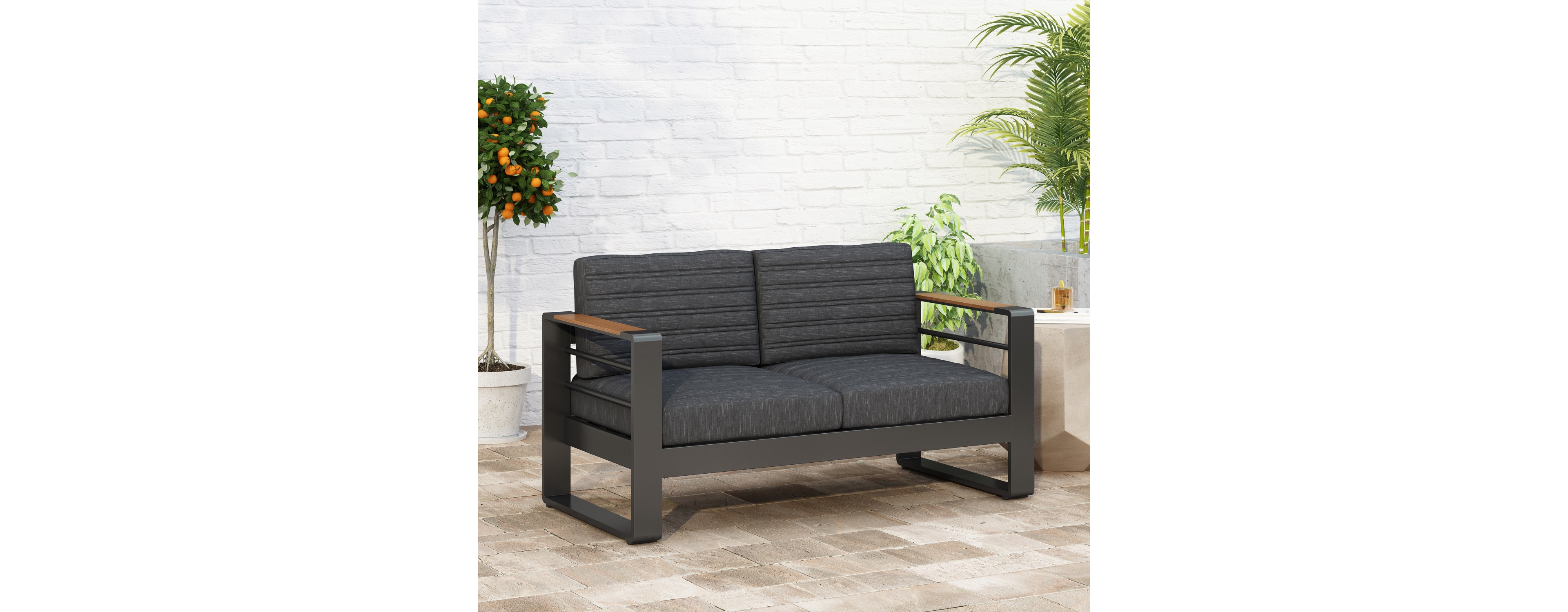 Streamdale Furniture Cozy Outdoor Coffee Haven Aluminum Frame, Dark-Grey Cushions
