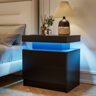 Modern LED Nightstand with Adjustable Shelf and Drawers