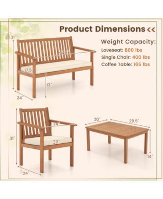 4 Piece Patio Wood Furniture Set Acacia Wood Sofa Set with Loveseat