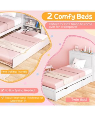 Twin Kids Wooden Platform Bed with Trundle Storage Headboard-Twin Size