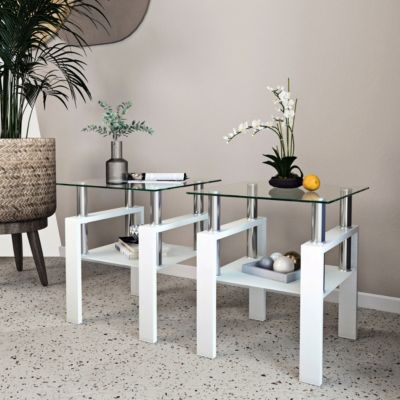 Modern Glass Tea Coffee End Table for Living Room