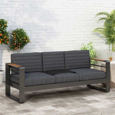 Streamdale Water-Resistant Aluminum Outdoor Sofa with Wood Composite Accents