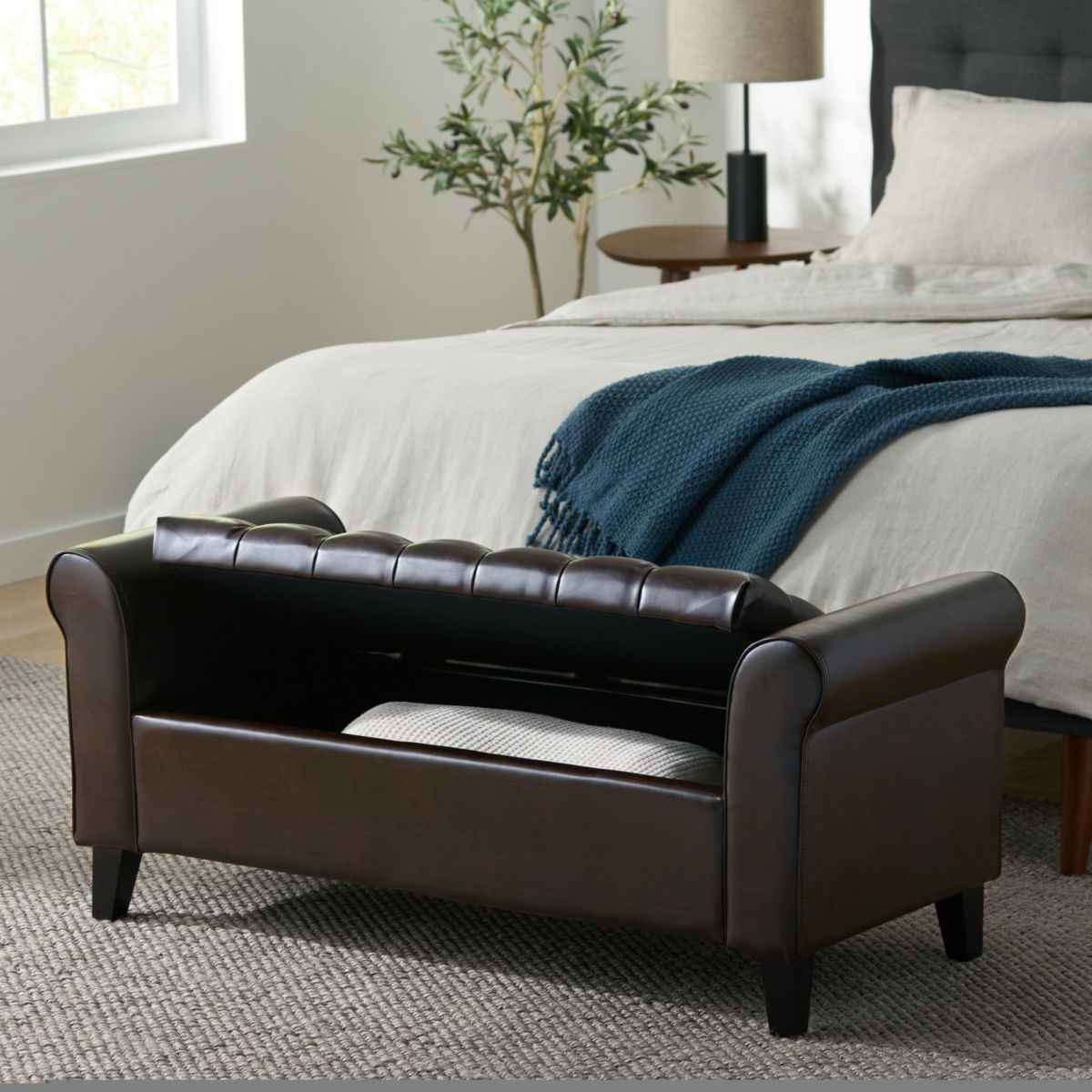 Streamdale Furniture Contemporary Diamond Tufted Storage Ottoman with Rolled Arms